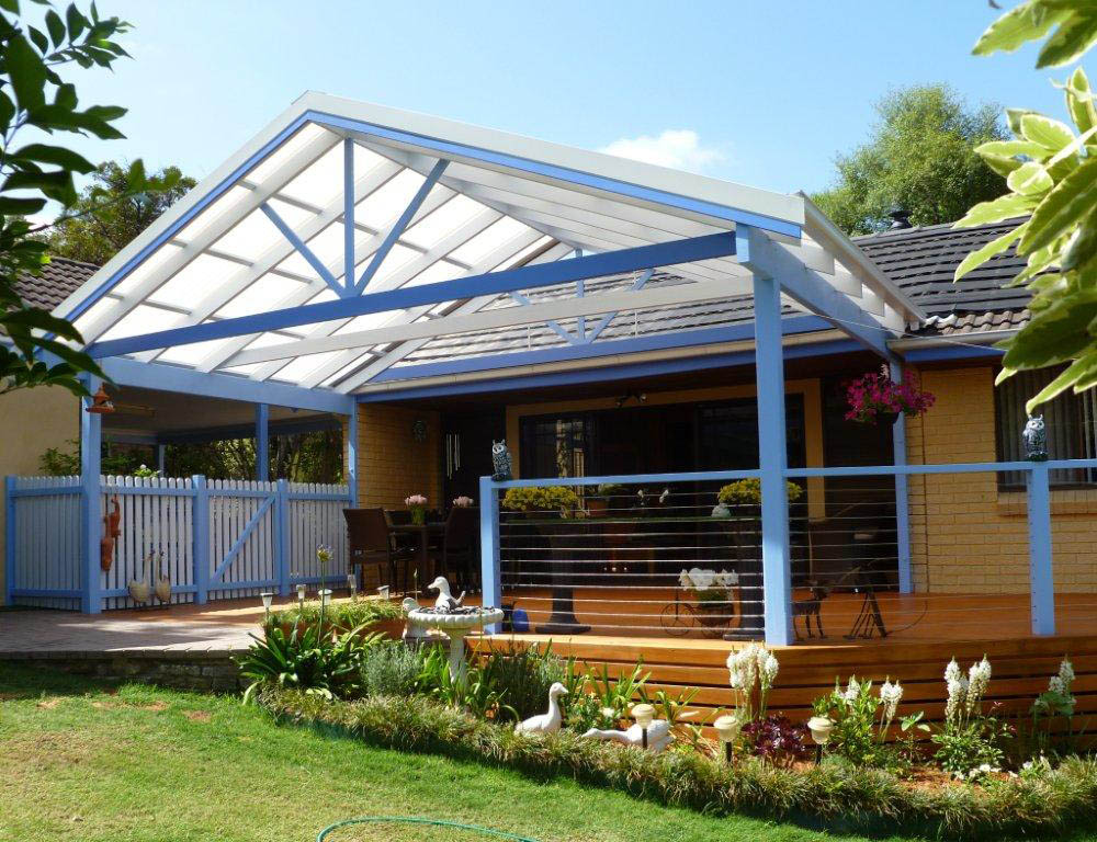 Blue gable roof pergola