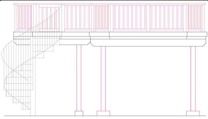 Front view - High deck with spiral stairs
