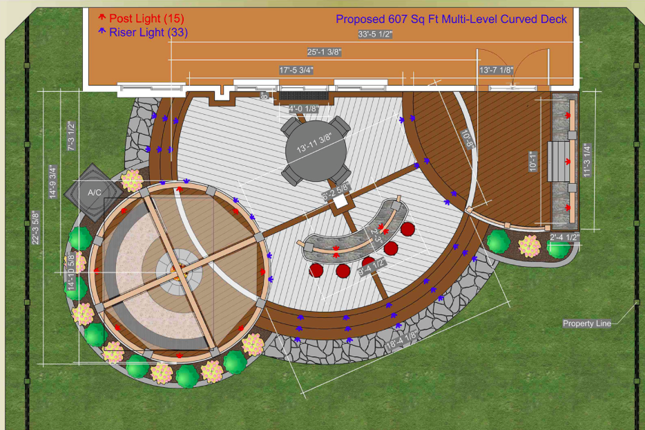 Multievel curved deck plan