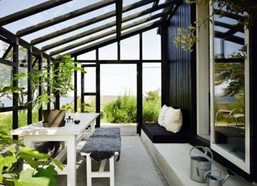 Sloped glass roof sunroom