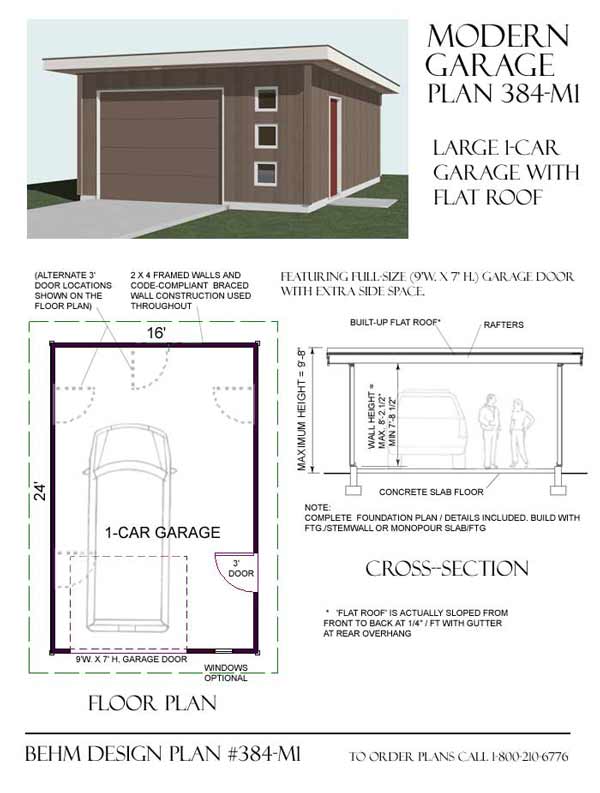 1-car garage with flat roof